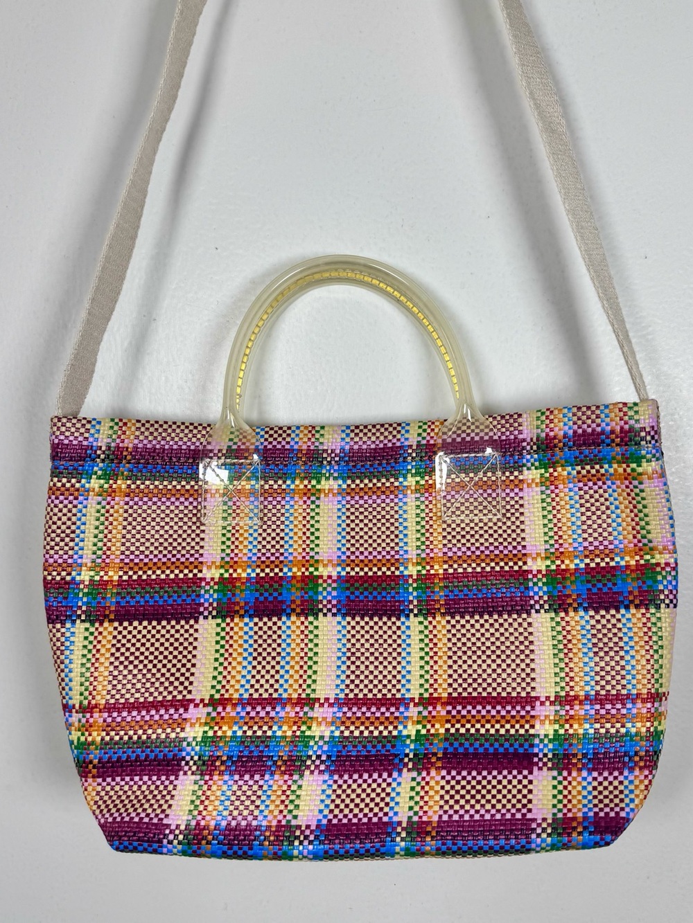 Madewell Small Beach Tote Bag Purse Madras Plaid Crossbody Retro Preppy Pool EUC